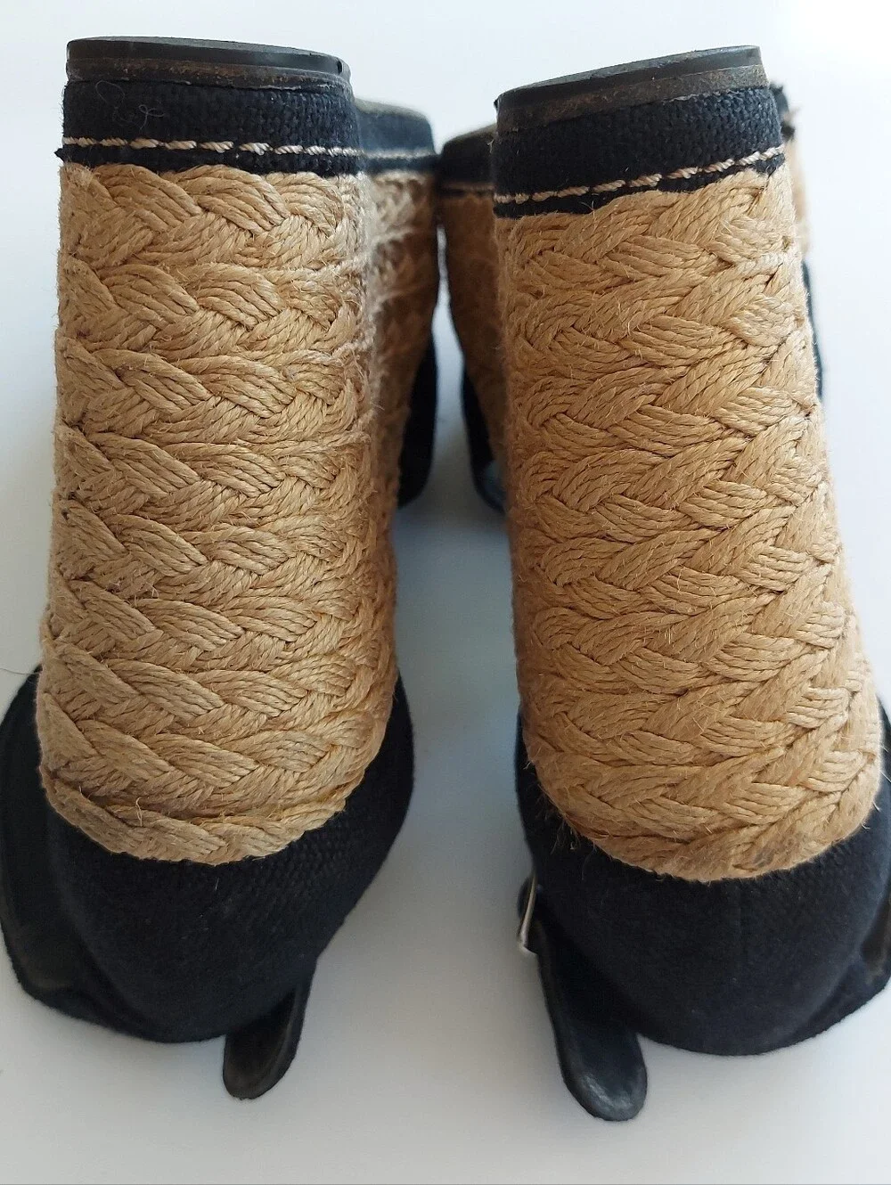 Stuart Weitzman Black Wedge Espadrille Sandals with Ankle Buckle size 6.5